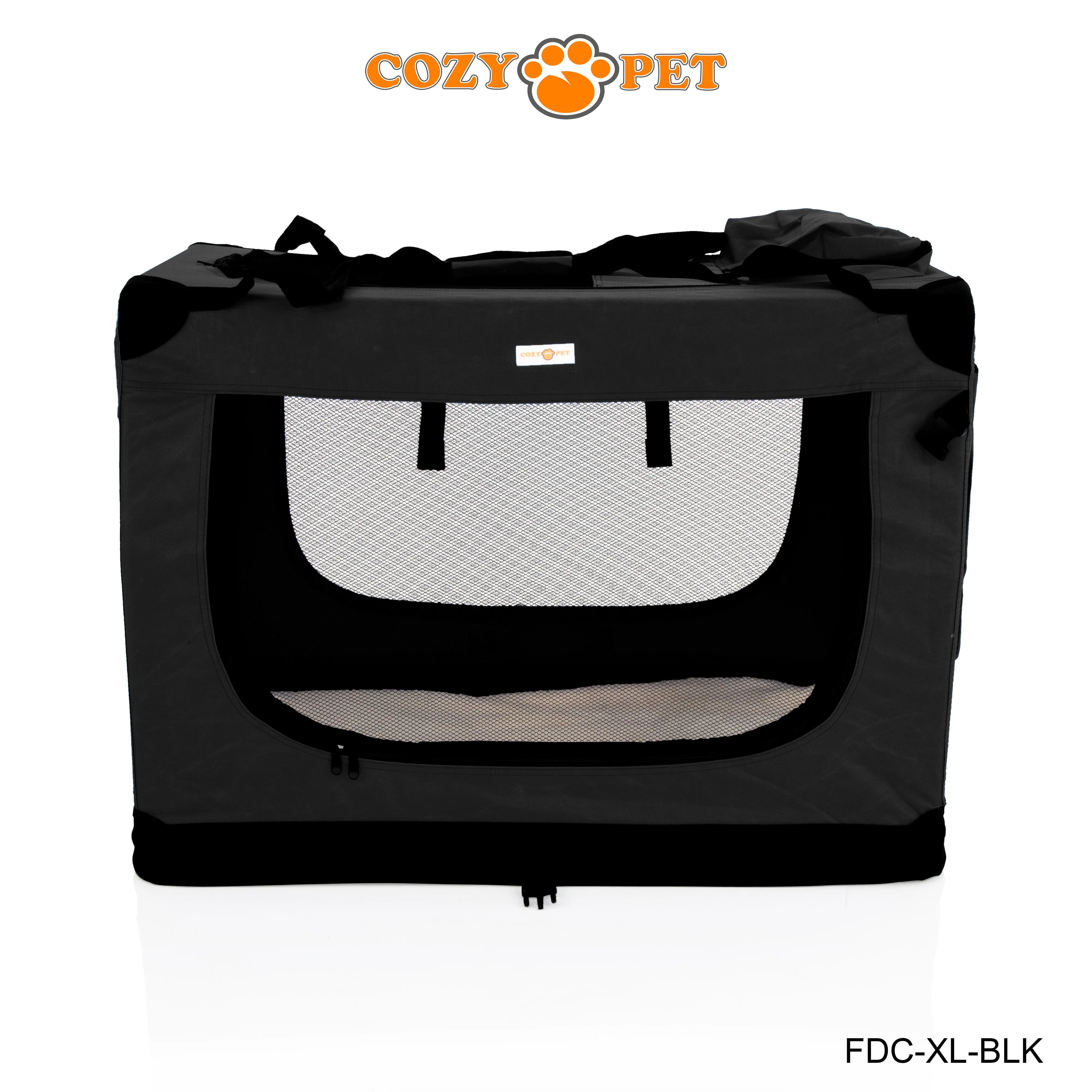 Fabric Dog Crate 90cm Black by Cozy Pet Puppy Carrier Cat Travel Cage Rabbit Model: FDC-XL-BLK