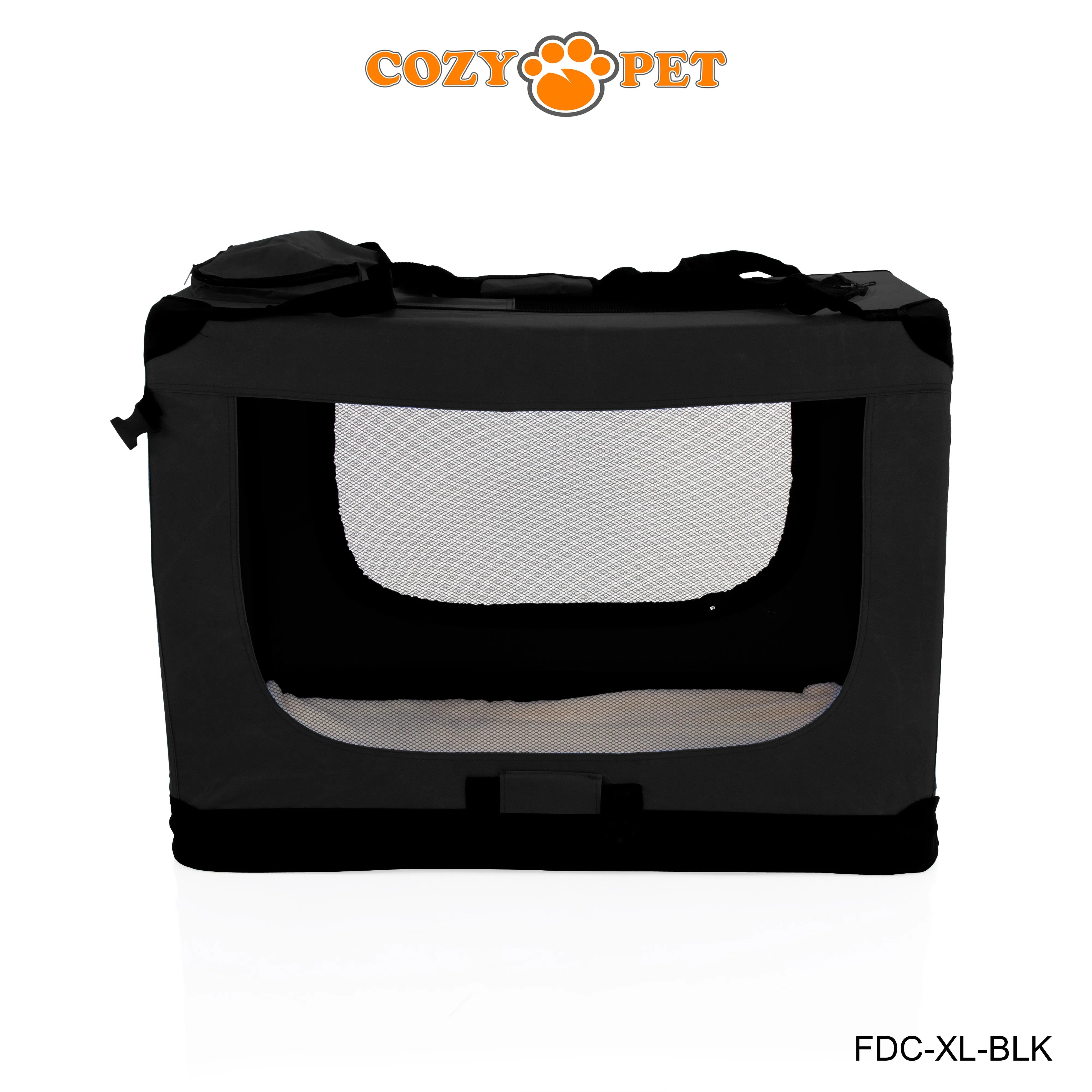 Fabric Dog Crate 90cm Black by Cozy Pet Puppy Carrier Cat Travel Cage Rabbit Model: FDC-XL-BLK