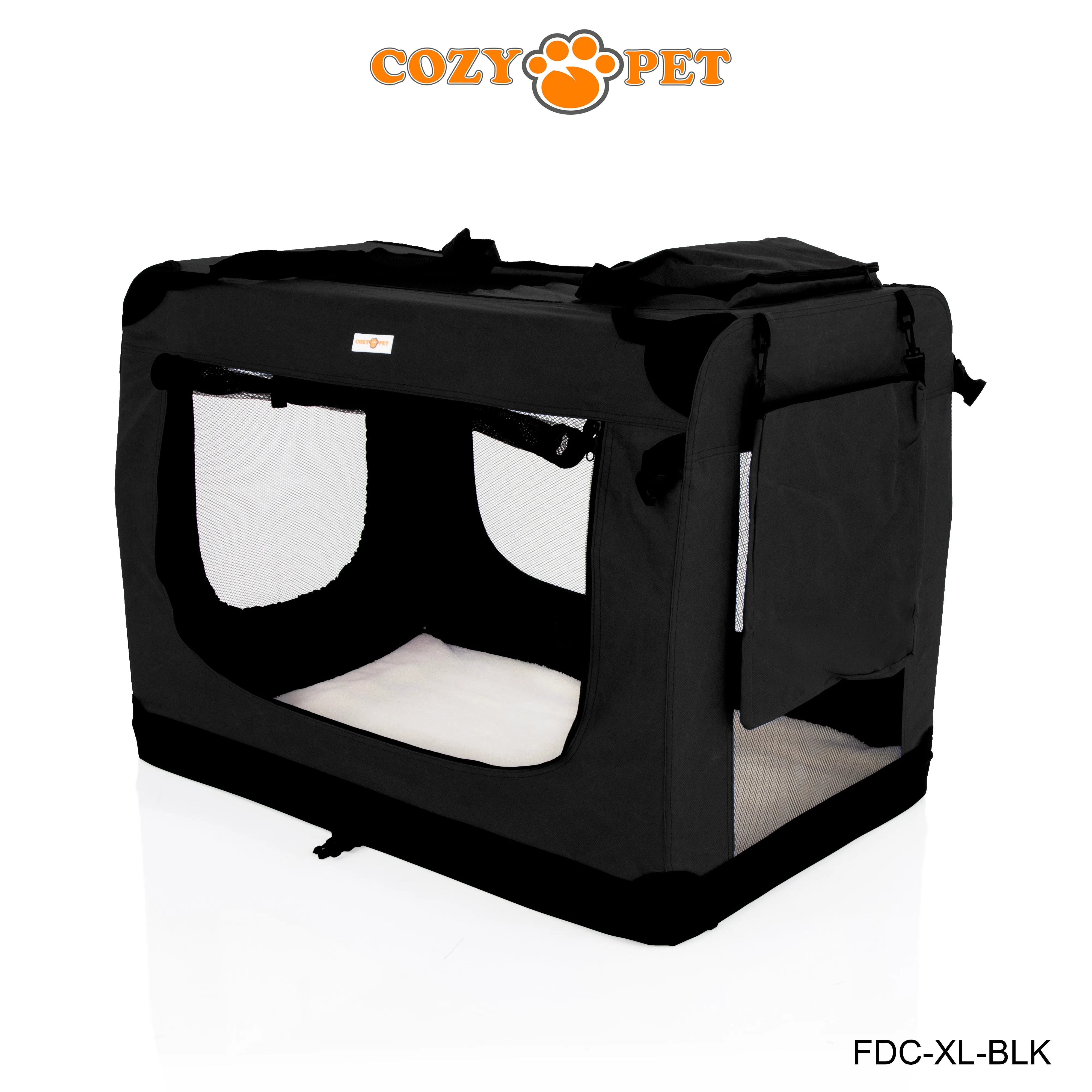Fabric Dog Crate 90cm Black by Cozy Pet Puppy Carrier Cat Travel Cage Rabbit Model: FDC-XL-BLK