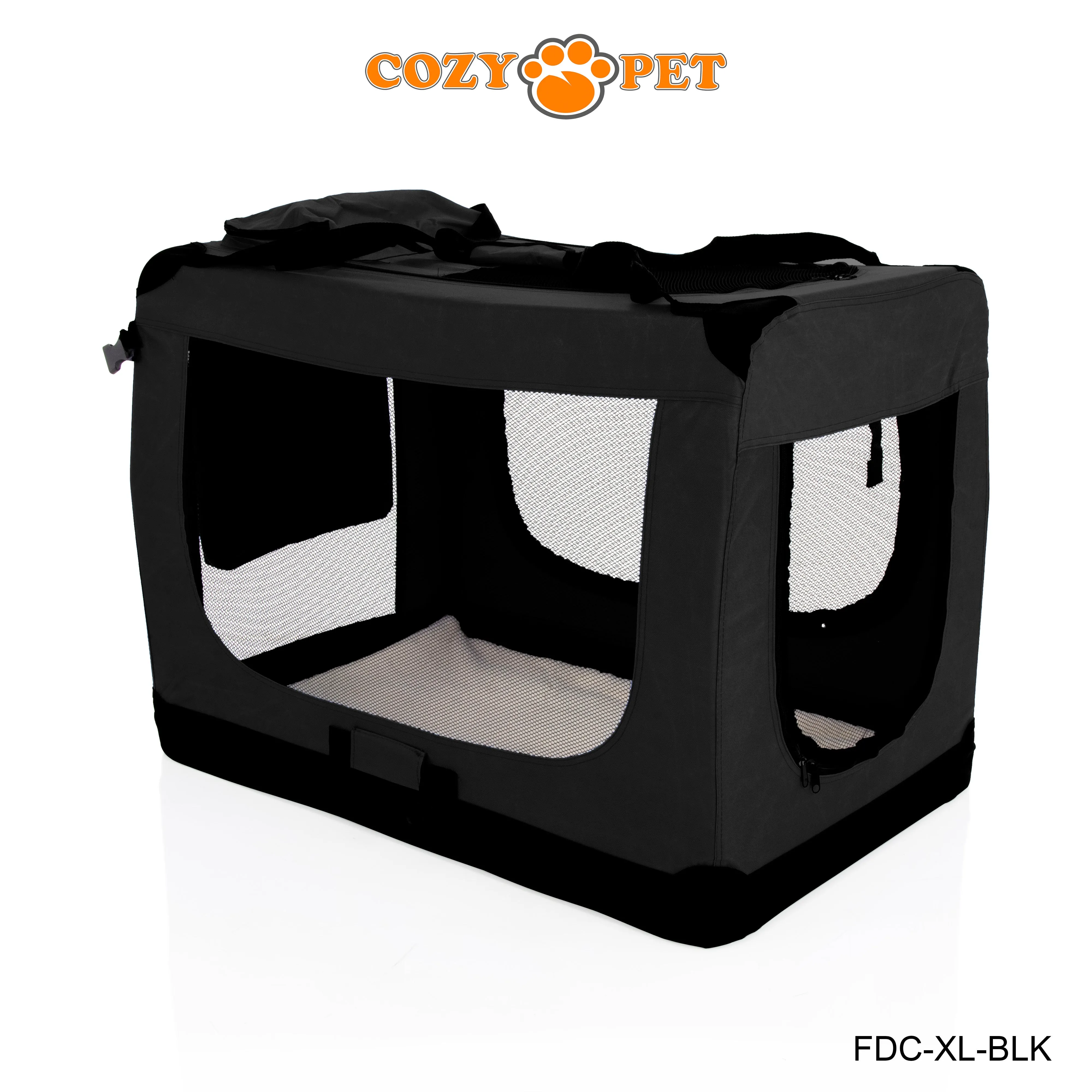 Fabric Dog Crate 90cm Black by Cozy Pet Puppy Carrier Cat Travel Cage Rabbit Model: FDC-XL-BLK