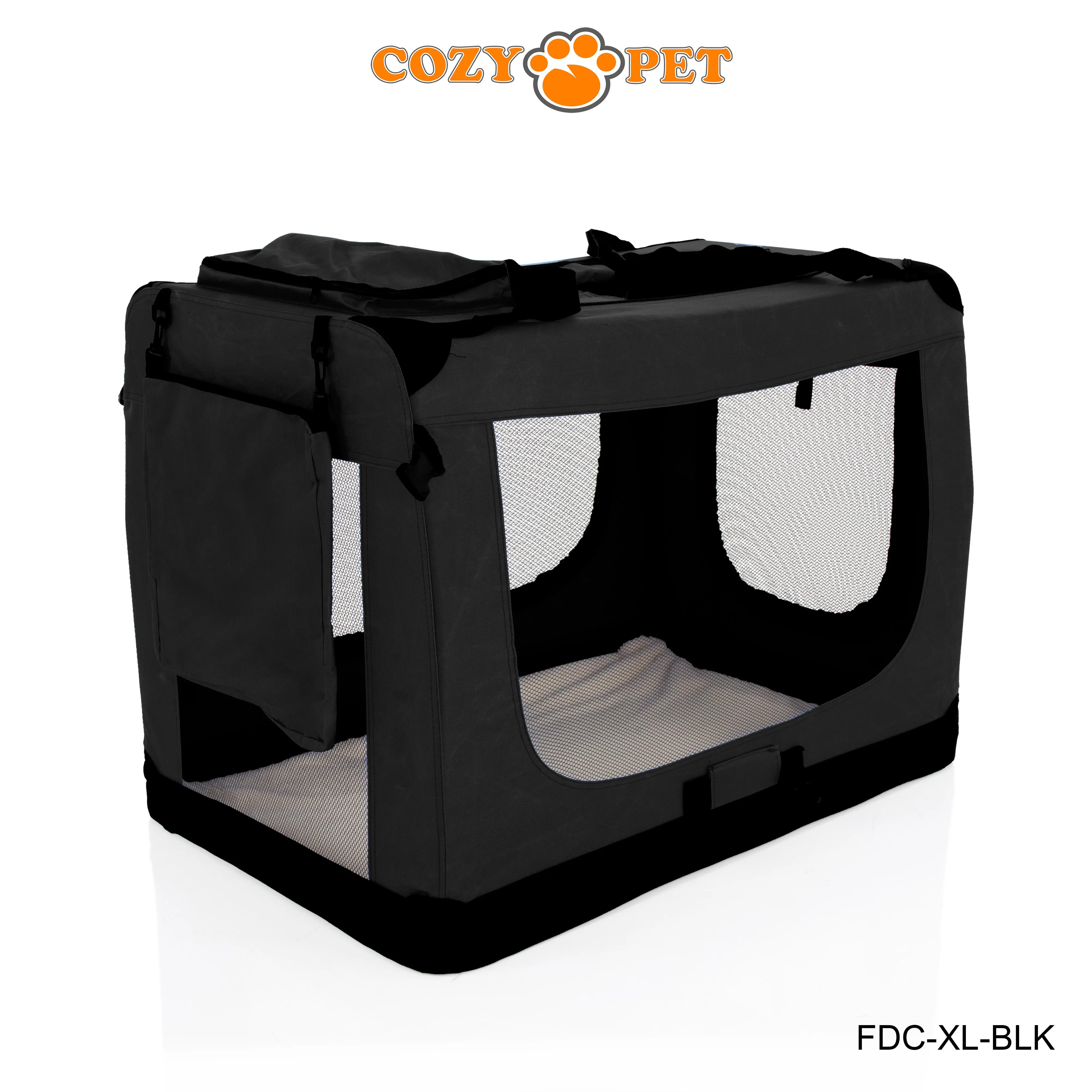 Fabric Dog Crate 90cm Black by Cozy Pet Puppy Carrier Cat Travel Cage Rabbit Model: FDC-XL-BLK