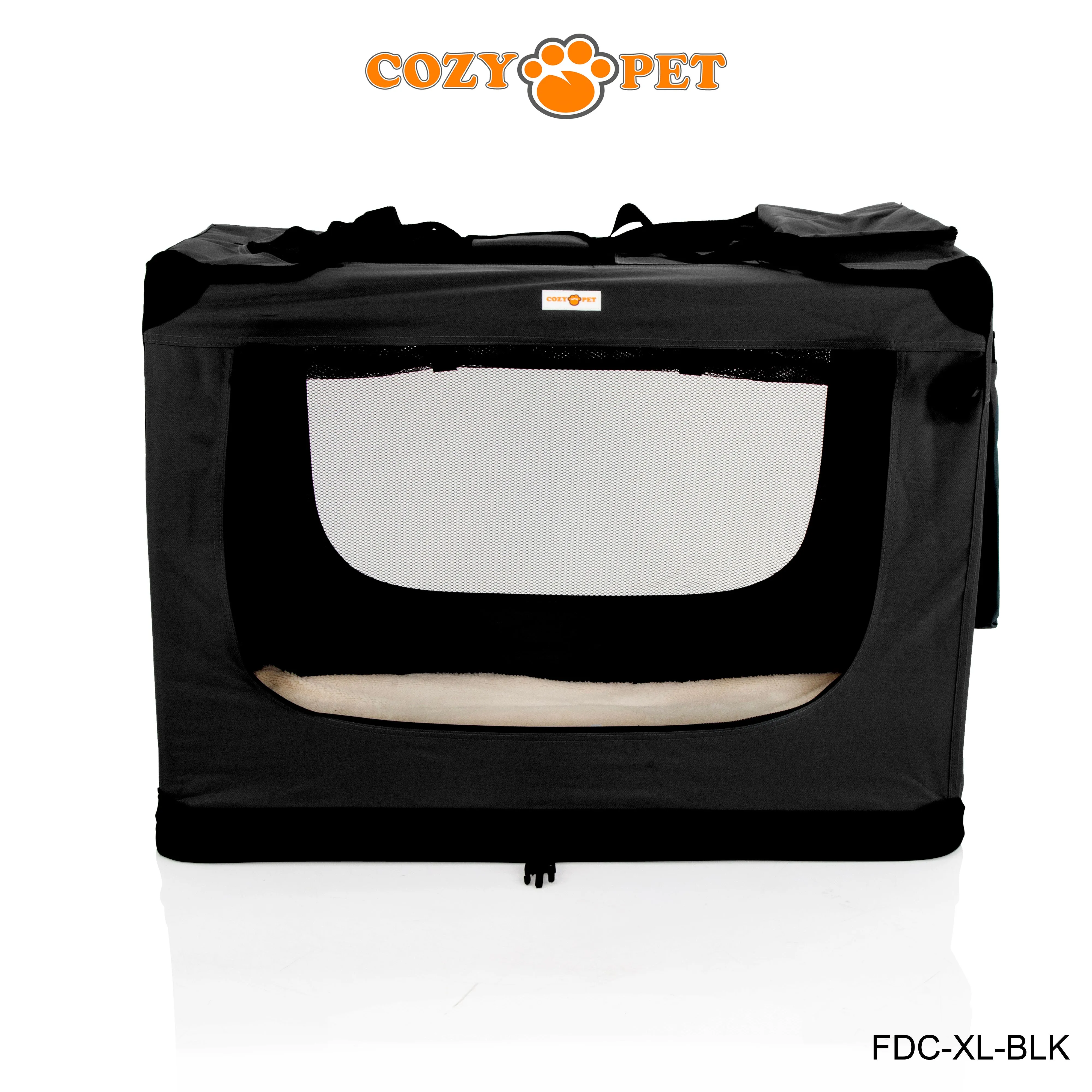 Fabric Dog Crate 90cm Black by Cozy Pet Puppy Carrier Cat Travel Cage Rabbit Model: FDC-XL-BLK