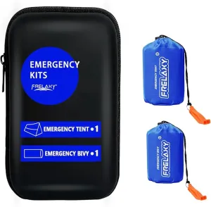 Frelaxy Emergency Tent Emergency Sleeping Bag Set, Survival Shelter & Emergency Bivy with Whistles, Paracord, Storage Pouches, and EVA Case, Perfect for Survival Kits