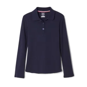 French Toast Girls Long Sleeve Picot Collar Polo - Navy