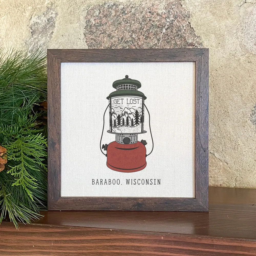 Get Lost Lantern w/ City, State - Framed Sign