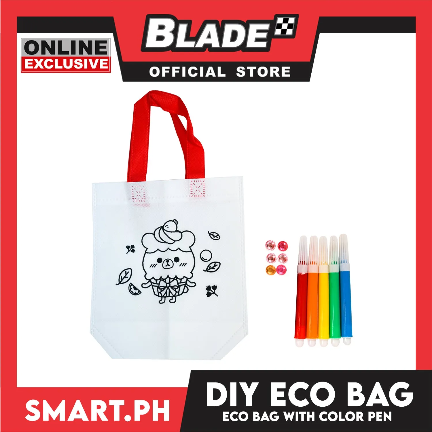 Gifts DIY Eco Bag 24cm With Color Pens And Diamonds (Assorted Designs)