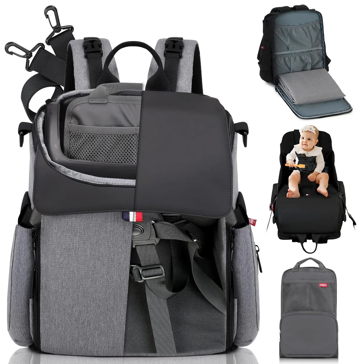 GillyGro Diaper Bag Backpack Set with In-built Booster, Roll-out Changing Pad, Organizer Insert, Extra Shoulder Strap | Unisex Gift for Mom Dad Girl Boy