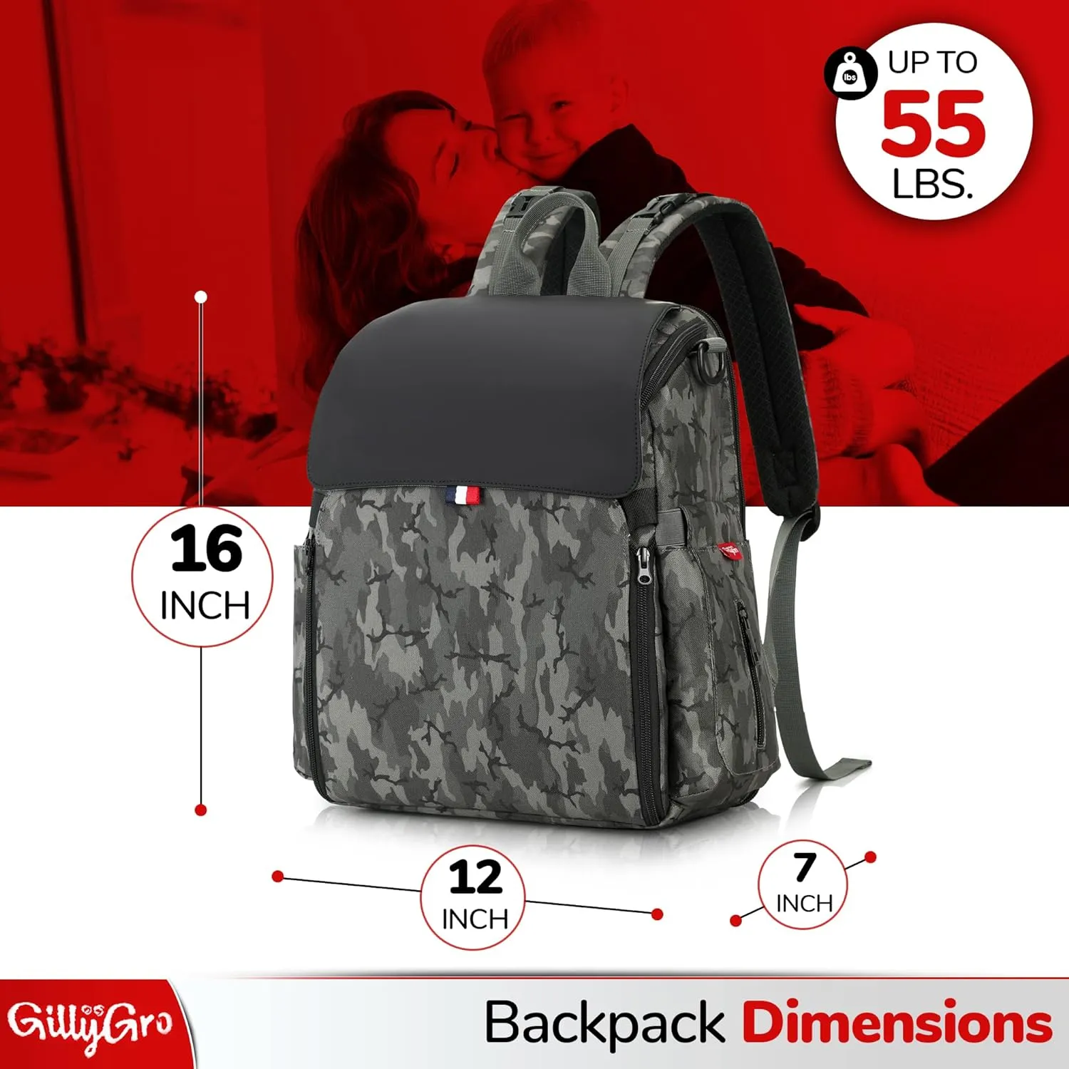 GillyGro Diaper Bag Backpack Set with In-built Booster, Roll-out Changing Pad, Organizer Insert, Extra Shoulder Strap | Unisex Gift for Mom Dad Girl Boy