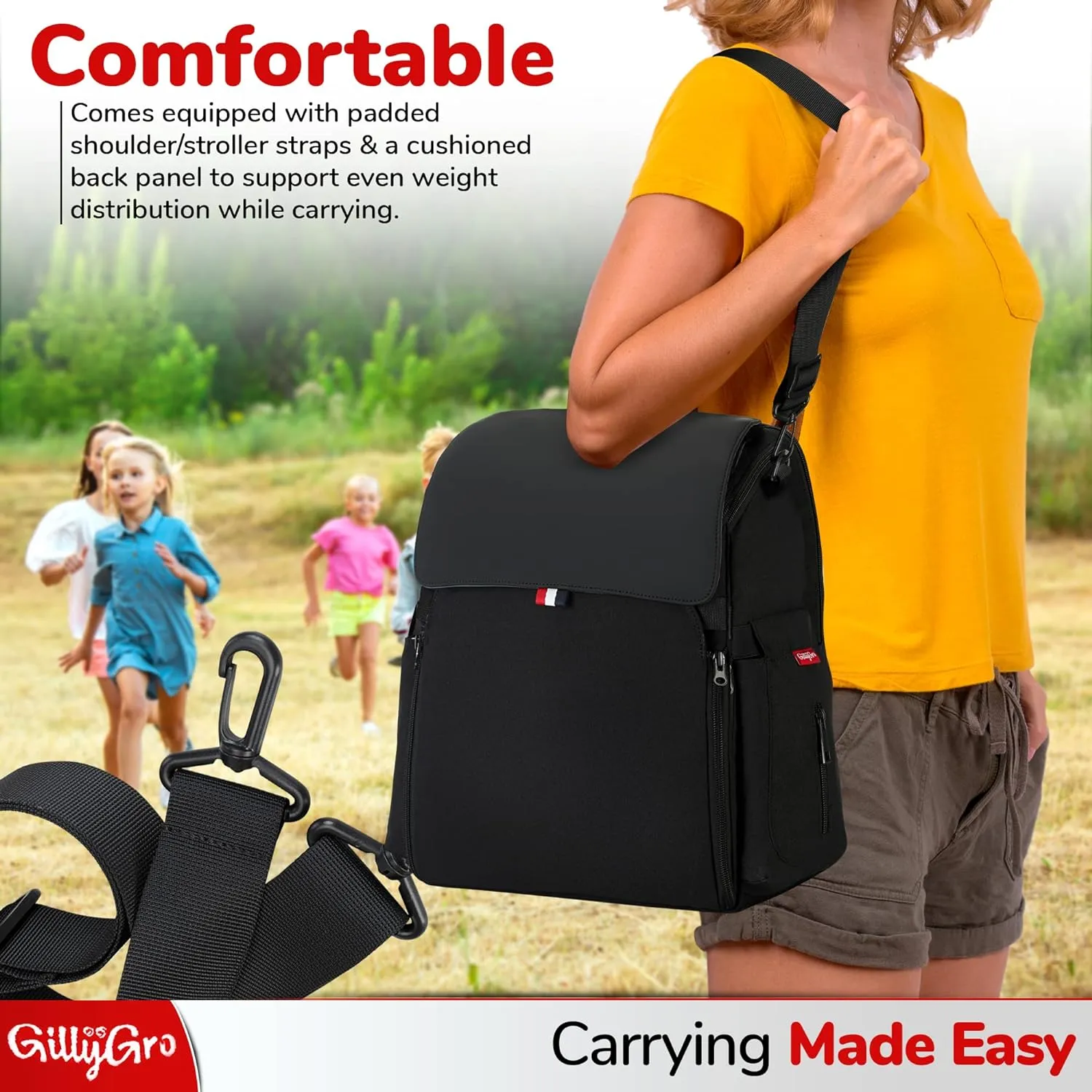 GillyGro Diaper Bag Backpack Set with In-built Booster, Roll-out Changing Pad, Organizer Insert, Extra Shoulder Strap | Unisex Gift for Mom Dad Girl Boy