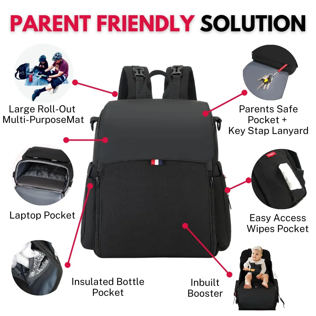 GillyGro Diaper Bag Backpack Set with In-built Booster, Roll-out Changing Pad, Organizer Insert, Extra Shoulder Strap | Unisex Gift for Mom Dad Girl Boy