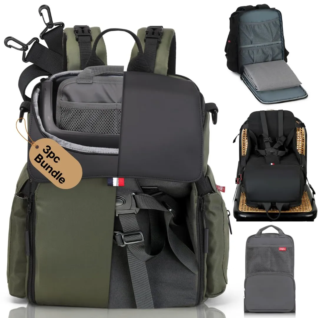 GillyGro Diaper Bag Backpack Set with In-built Booster, Roll-out Changing Pad, Organizer Insert, Extra Shoulder Strap | Unisex Gift for Mom Dad Girl Boy