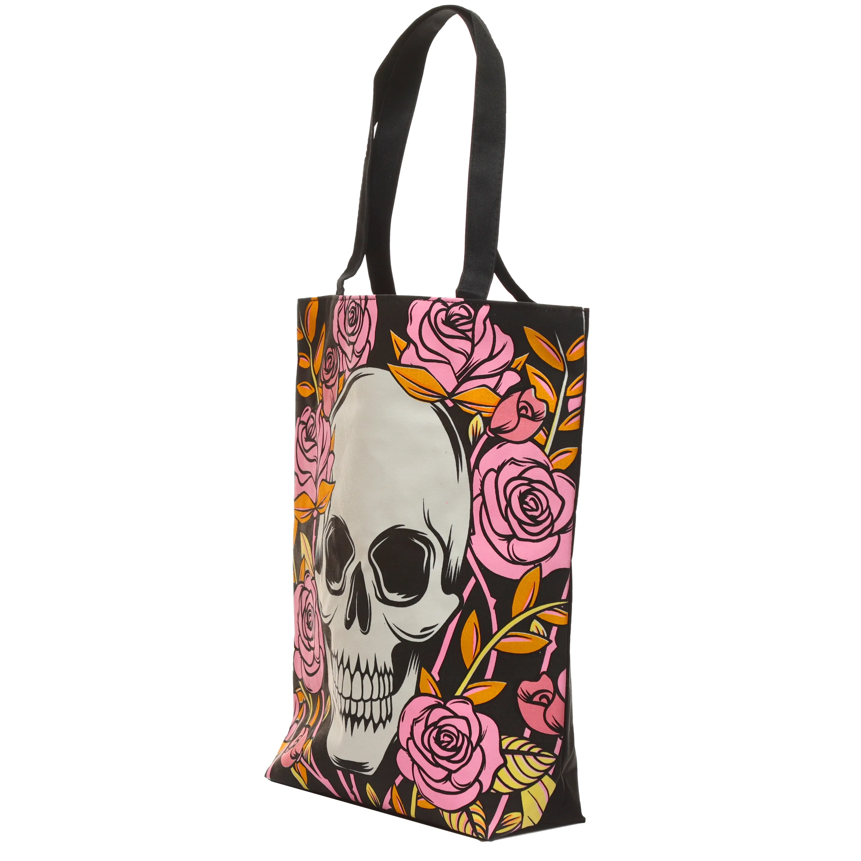 Handy Cotton Zip Up Shopping Bag - Skulls & Roses