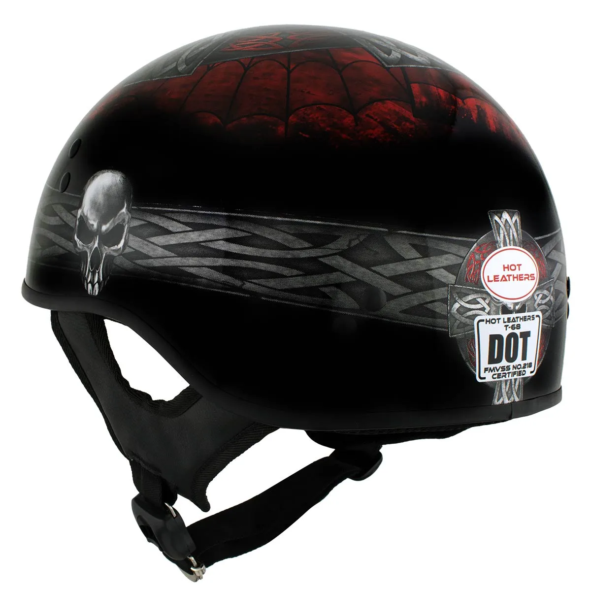 HLD1008 Black 'Celtic Cross' Motorcycle DOT Approved Skull Cap Half Helmet for Men and Women Biker
