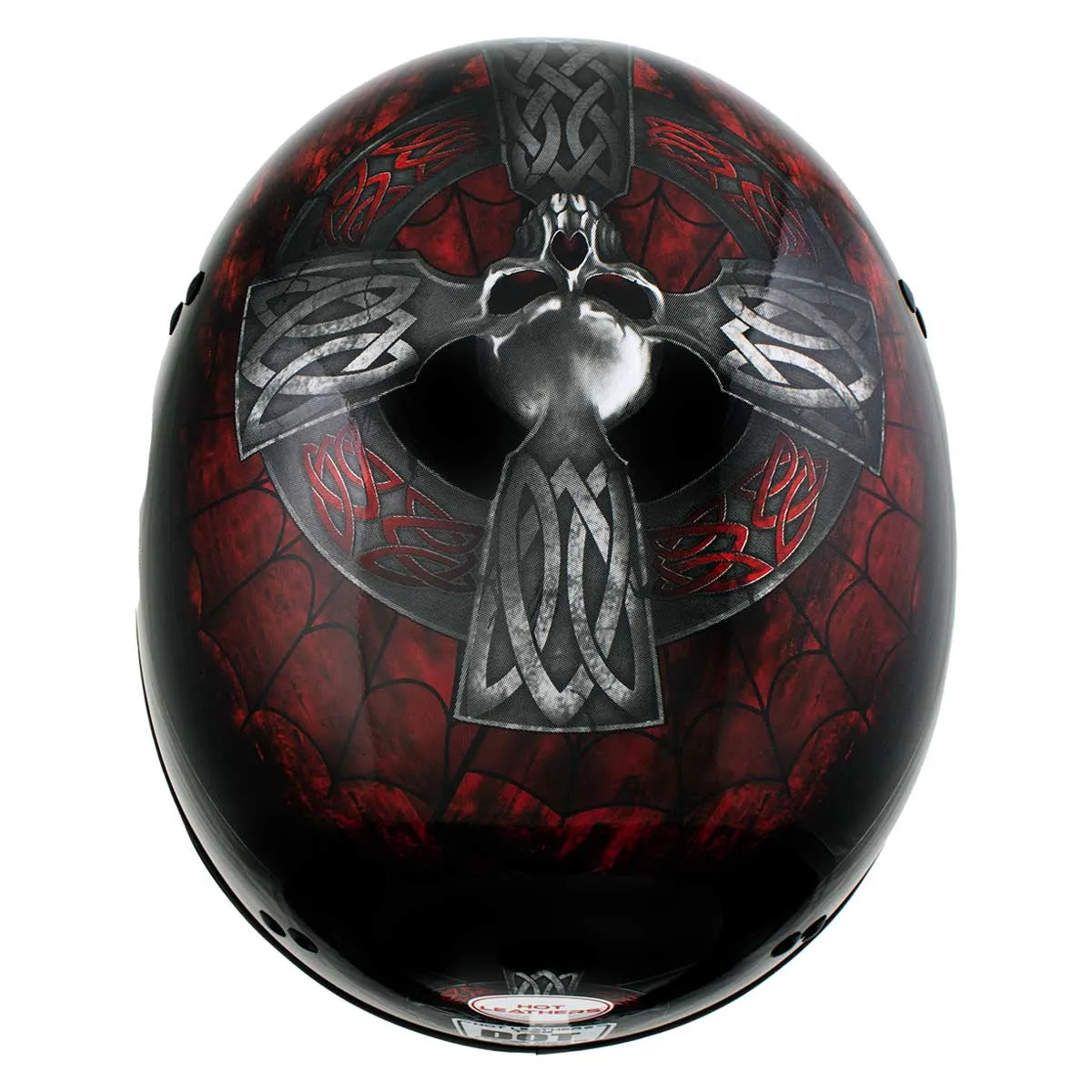 HLD1008 Black 'Celtic Cross' Motorcycle DOT Approved Skull Cap Half Helmet for Men and Women Biker