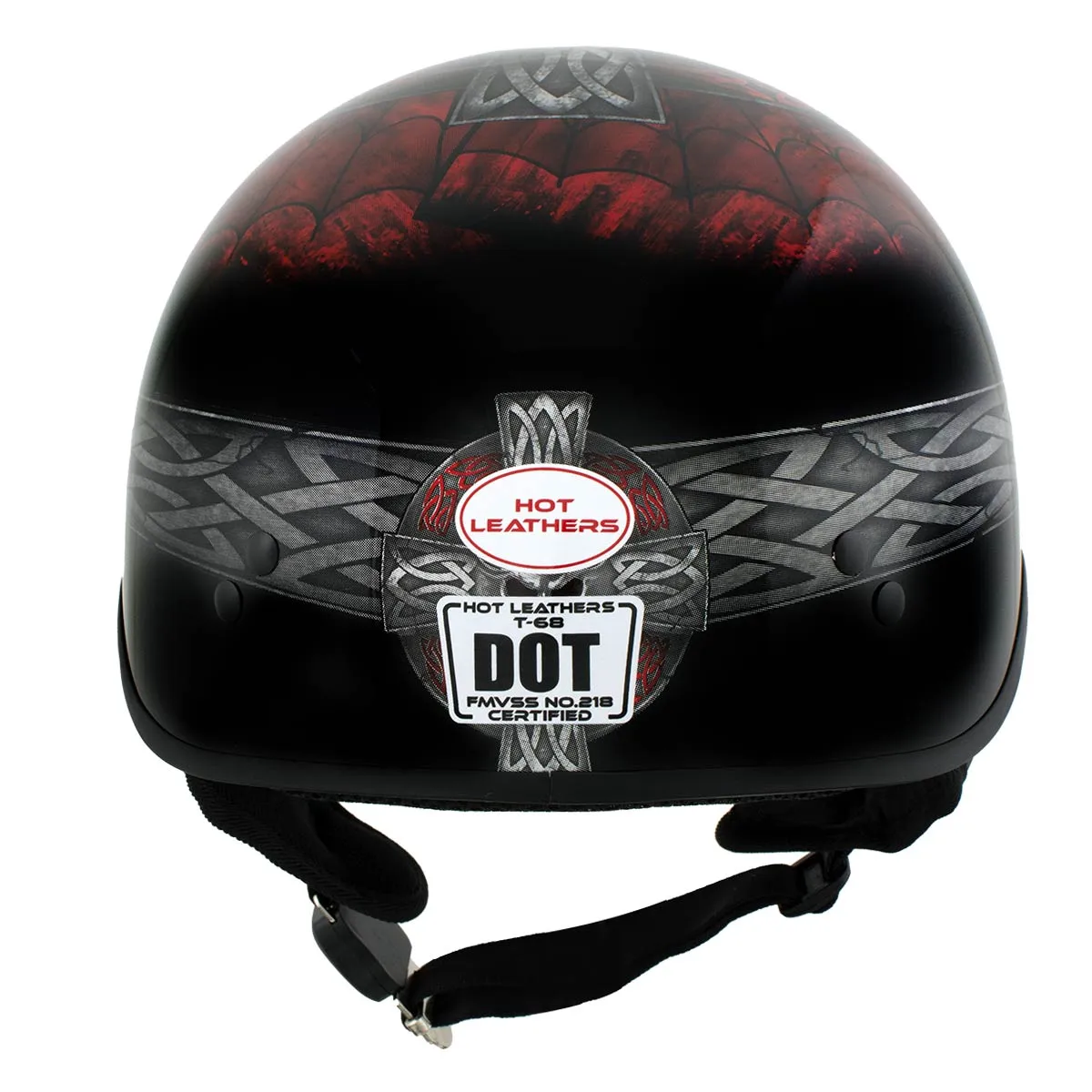 HLD1008 Black 'Celtic Cross' Motorcycle DOT Approved Skull Cap Half Helmet for Men and Women Biker