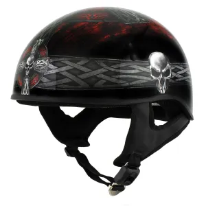 HLD1008 Black 'Celtic Cross' Motorcycle DOT Approved Skull Cap Half Helmet for Men and Women Biker