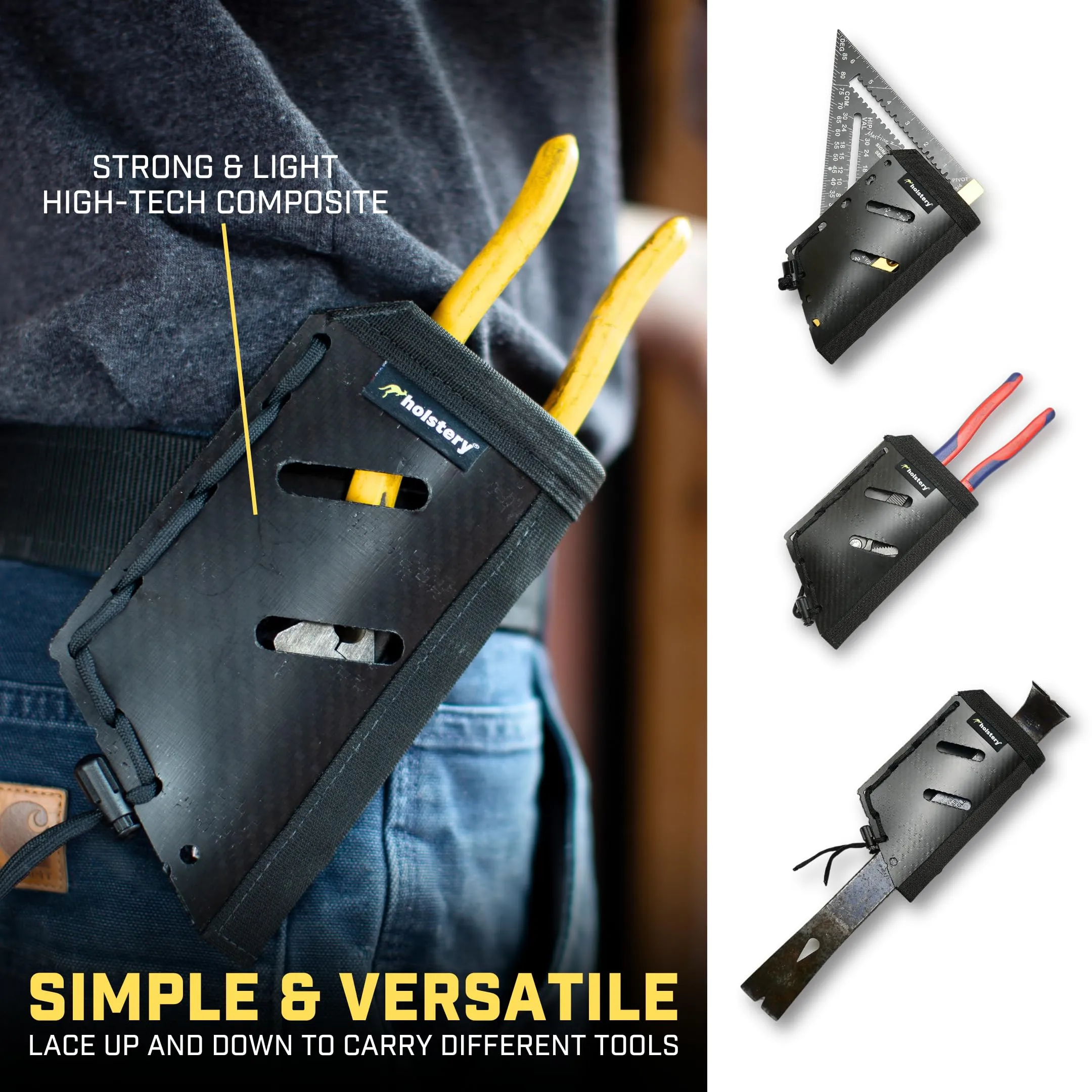 Holstery Jolly Roger | Clip-On Hammer and Tool Holster - Adjustable Tool Belt Holster Holds Hammers, Hatchet, or Mallet, Pliers, Square, Screwdriver, Flat Bar Right Side