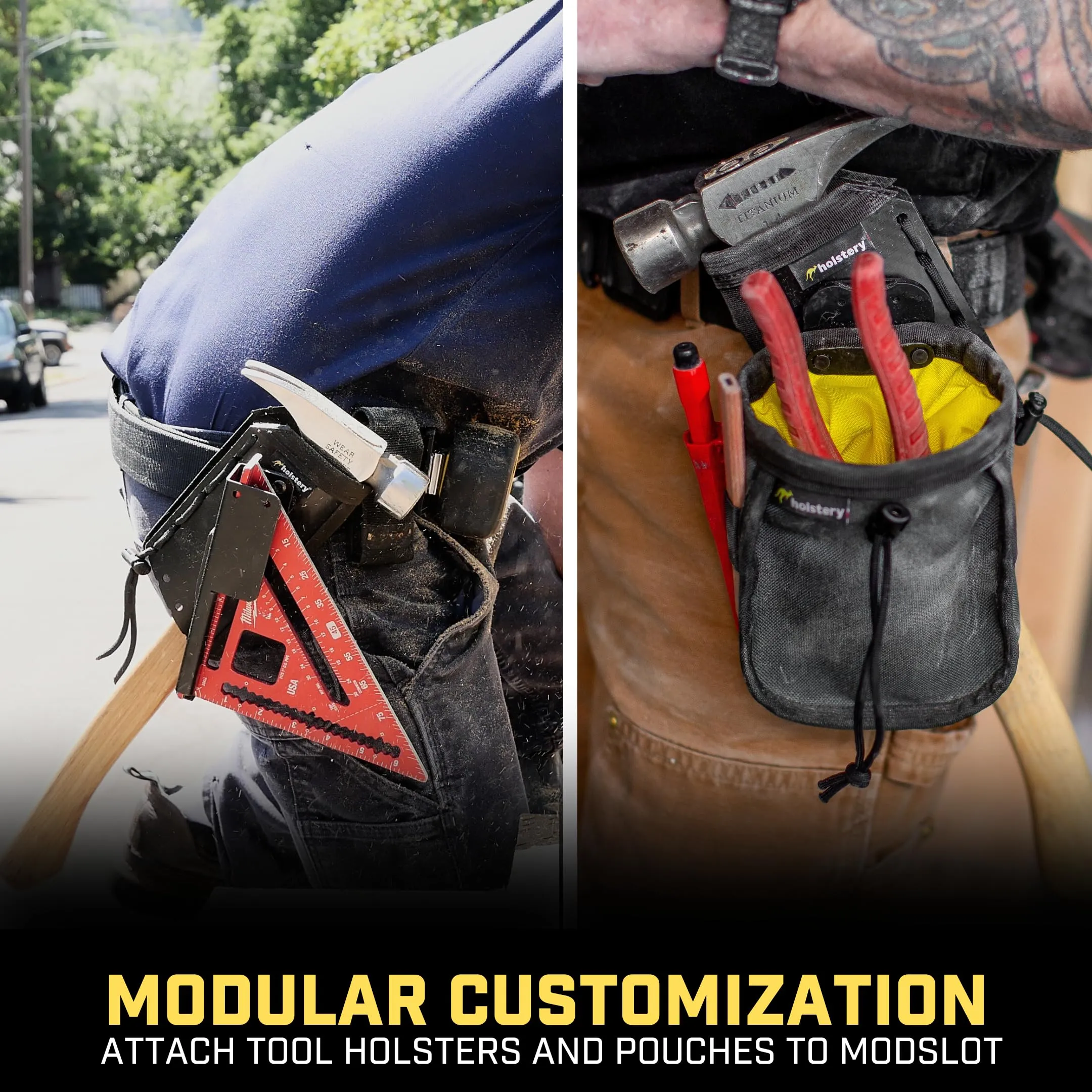 Holstery Jolly Roger | Clip-On Hammer and Tool Holster - Adjustable Tool Belt Holster Holds Hammers, Hatchet, or Mallet, Pliers, Square, Screwdriver, Flat Bar Right Side