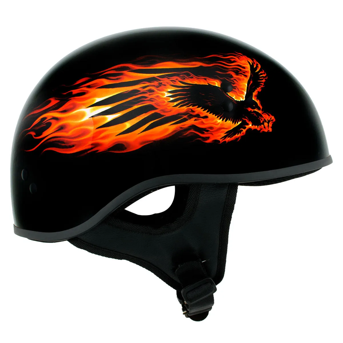 Hot Leathers HLD1006 Black Out Eagle Motorcycle DOT Approved Skull Cap Half Helmet for Men and Women Bikers