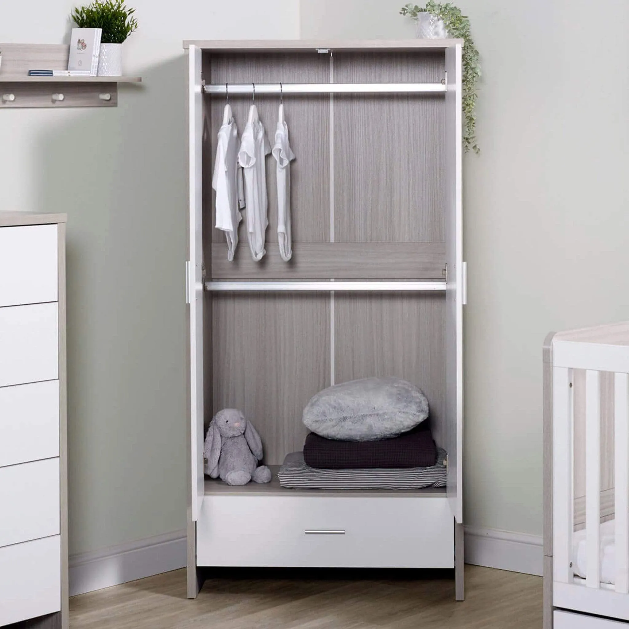 Ickle Bubba Pembrey 3 Piece Nursery Room Set & Under Drawer Ash Grey & White