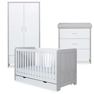 Ickle Bubba Pembrey 3 Piece Nursery Room Set & Under Drawer Ash Grey & White