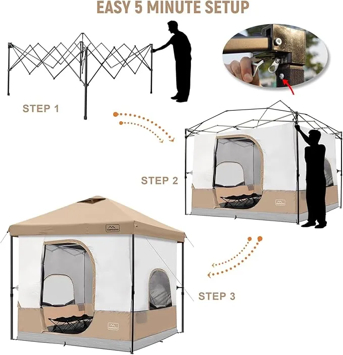 KAMPKEEPER 6 Person Camping Tent, 10x10 Pop Up Canopy Tent with Camping Cube, Converts 10'x10' Straight Leg Canopy into Camping Inner Tent–Fully Vented Roof(Canopy & Frame Included)