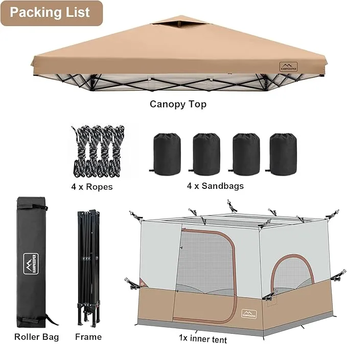 KAMPKEEPER 6 Person Camping Tent, 10x10 Pop Up Canopy Tent with Camping Cube, Converts 10'x10' Straight Leg Canopy into Camping Inner Tent–Fully Vented Roof(Canopy & Frame Included)