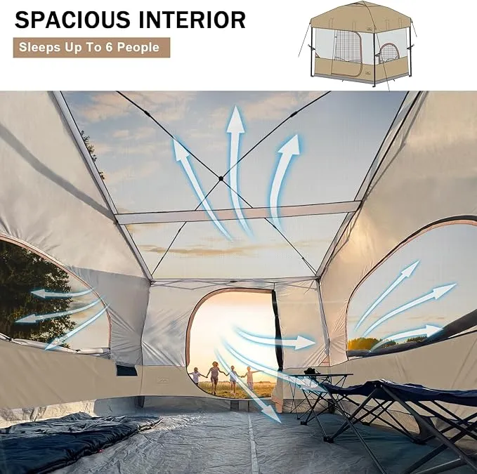 KAMPKEEPER 6 Person Camping Tent, 10x10 Pop Up Canopy Tent with Camping Cube, Converts 10'x10' Straight Leg Canopy into Camping Inner Tent–Fully Vented Roof(Canopy & Frame Included)