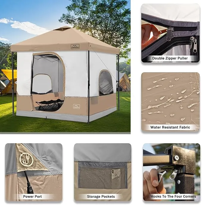 KAMPKEEPER 6 Person Camping Tent, 10x10 Pop Up Canopy Tent with Camping Cube, Converts 10'x10' Straight Leg Canopy into Camping Inner Tent–Fully Vented Roof(Canopy & Frame Included)
