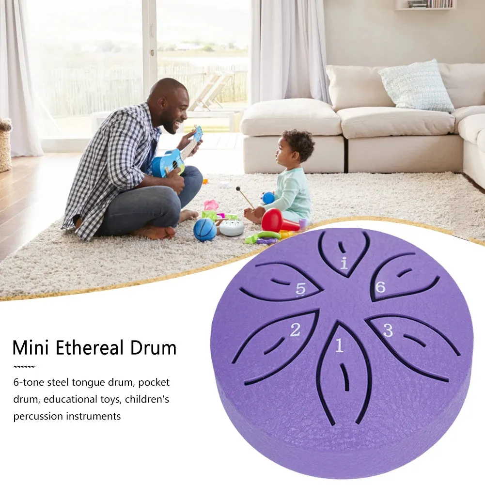 Leaf Design 3inch, 6-tone Mini Steel Tongue Drum   FREE Mallet and Storage Bag