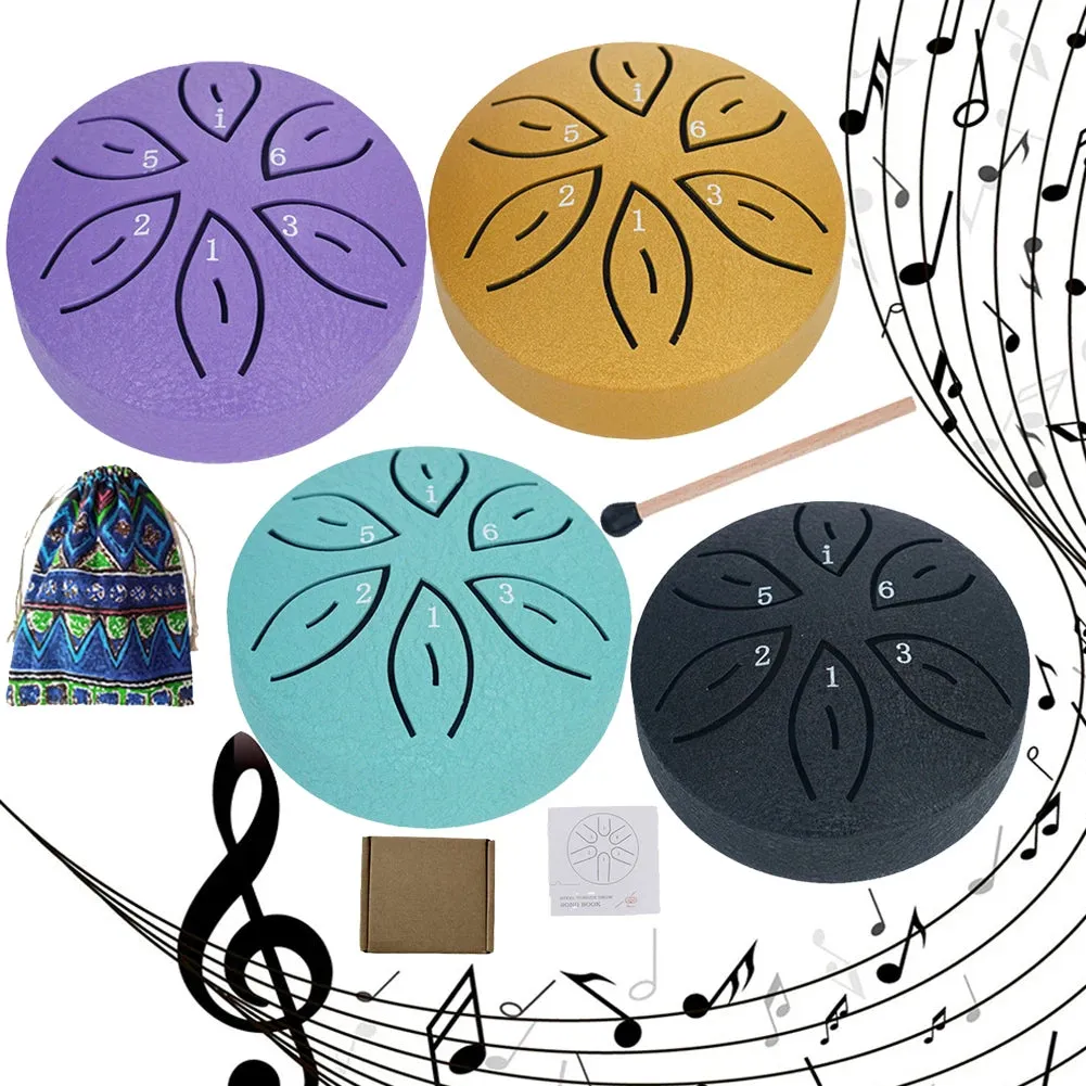 Leaf Design 3inch, 6-tone Mini Steel Tongue Drum   FREE Mallet and Storage Bag