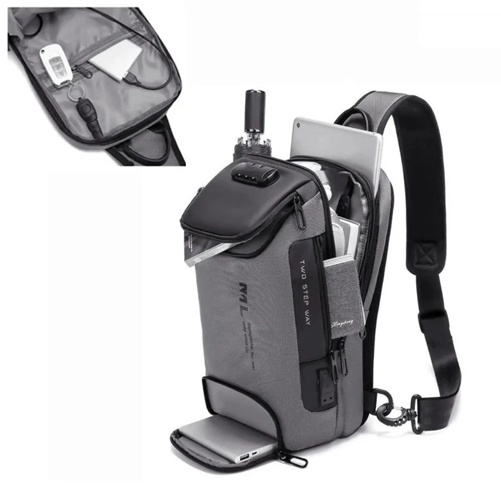 Men Anti-theft Lock Usb Travel Chest Bag