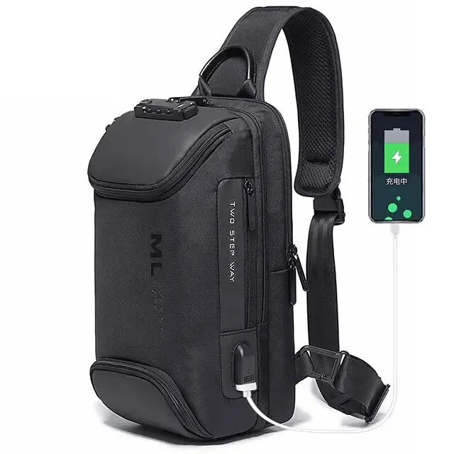 Men Anti-theft Lock Usb Travel Chest Bag