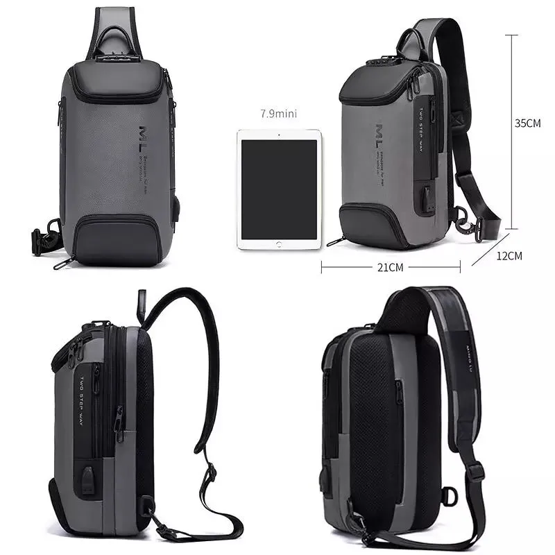 Men Anti-theft Lock Usb Travel Chest Bag