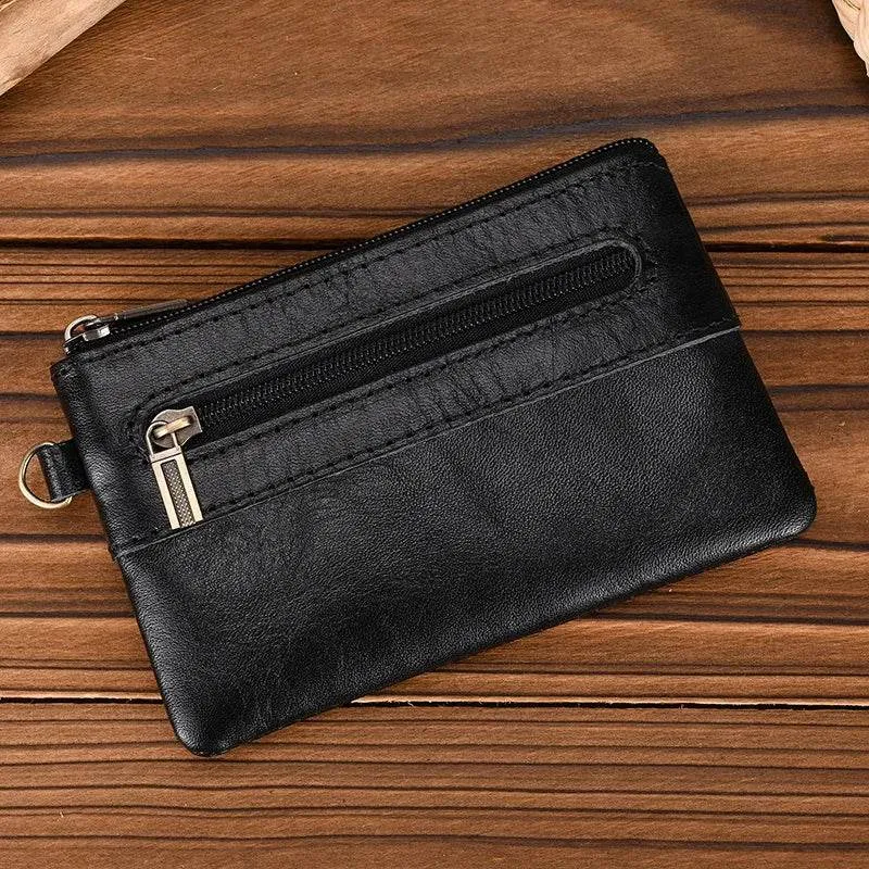 Mini Coin Purse Genuine Leather Real Cowhide Small Wallet with Key Ring
