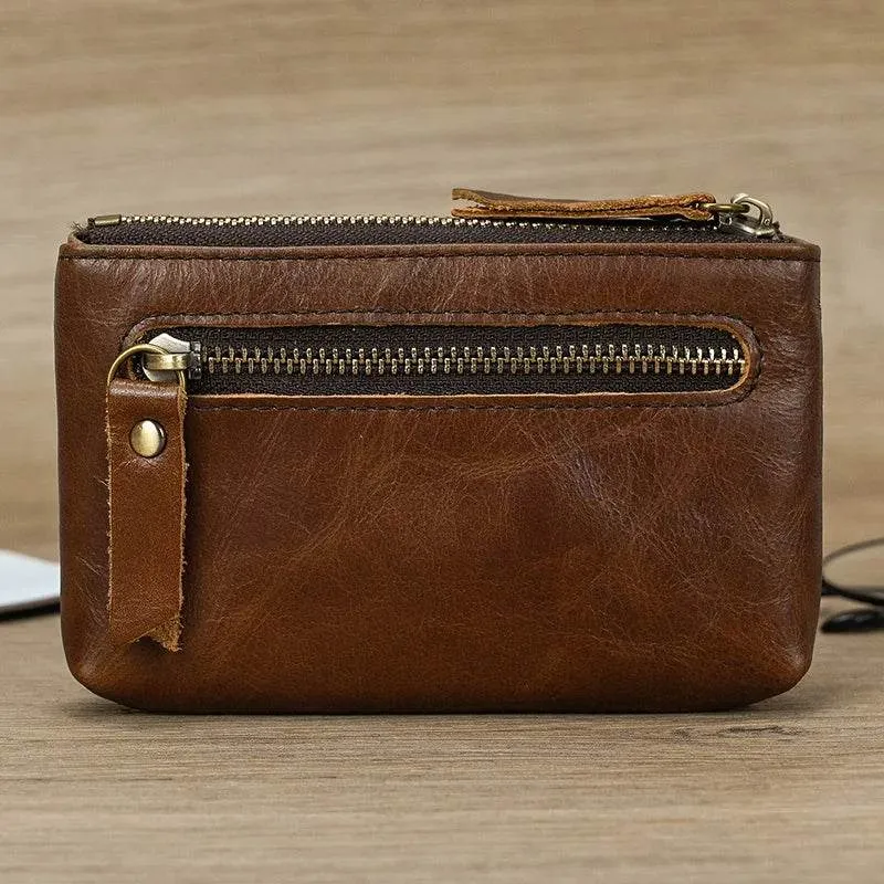 Mini Coin Purse Genuine Leather Real Cowhide Small Wallet with Key Ring