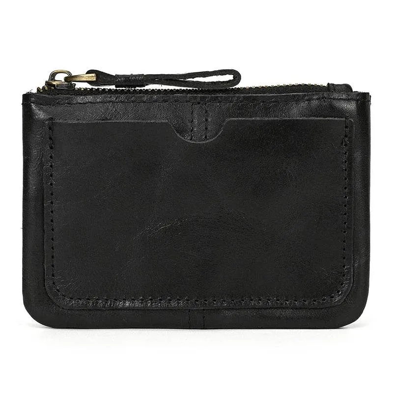 Mini Coin Purse Genuine Leather Real Cowhide Small Wallet with Key Ring
