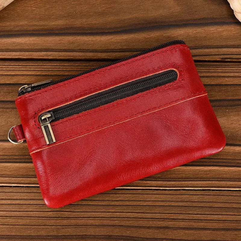 Mini Coin Purse Genuine Leather Real Cowhide Small Wallet with Key Ring