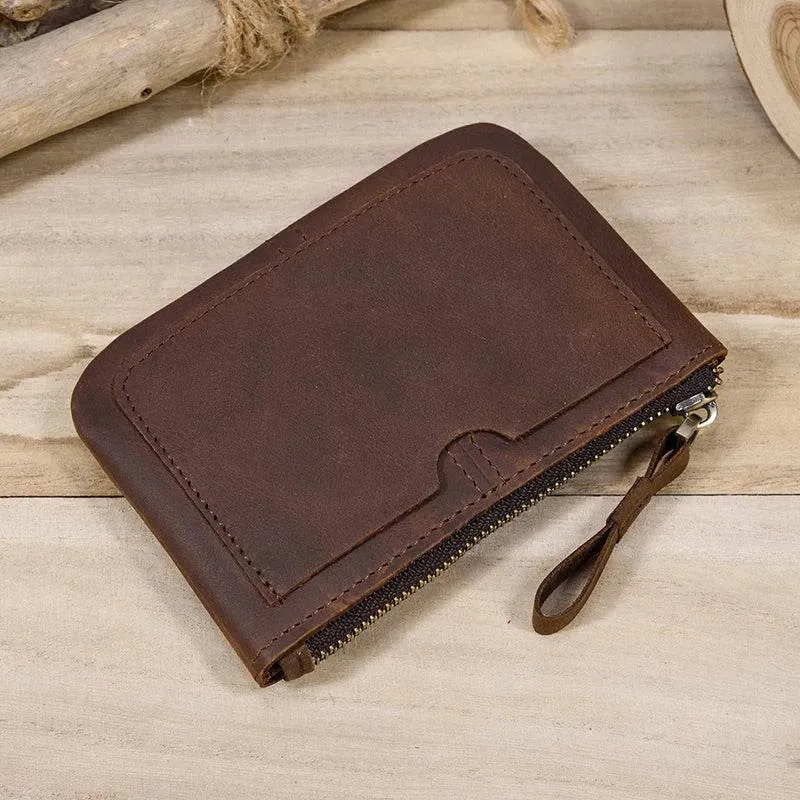 Mini Coin Purse Genuine Leather Real Cowhide Small Wallet with Key Ring