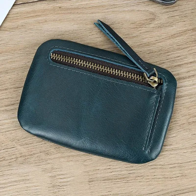 Mini Coin Purse Genuine Leather Real Cowhide Small Wallet with Key Ring