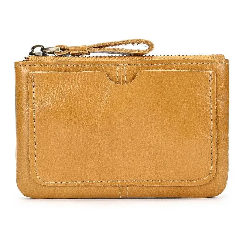 Mini Coin Purse Genuine Leather Real Cowhide Small Wallet with Key Ring