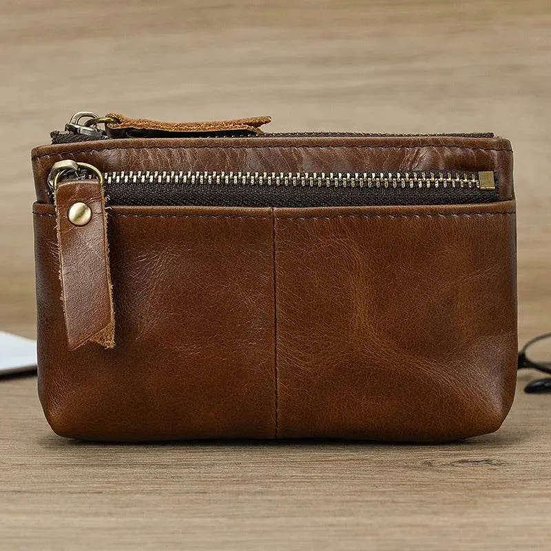 Mini Coin Purse Genuine Leather Real Cowhide Small Wallet with Key Ring