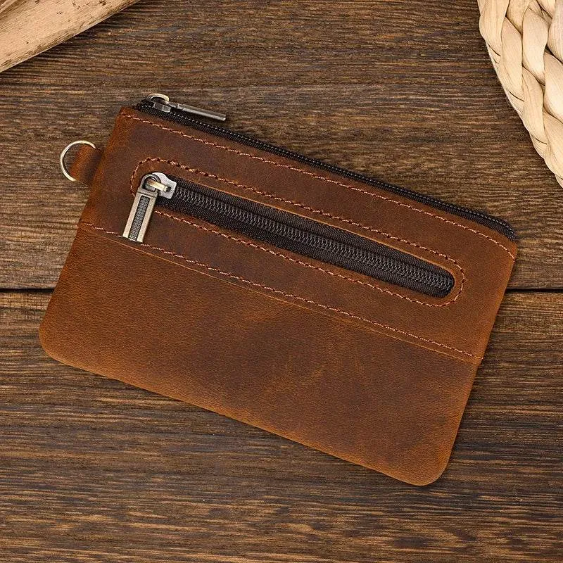 Mini Coin Purse Genuine Leather Real Cowhide Small Wallet with Key Ring