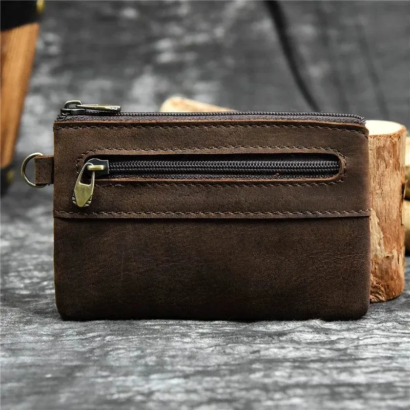 Mini Coin Purse Genuine Leather Real Cowhide Small Wallet with Key Ring