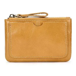 Mini Coin Purse Genuine Leather Real Cowhide Small Wallet with Key Ring