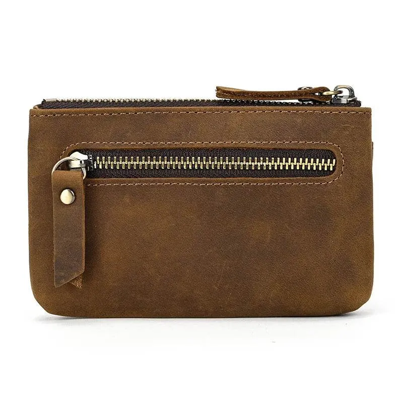 Mini Coin Purse Genuine Leather Real Cowhide Small Wallet with Key Ring