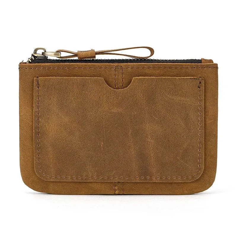 Mini Coin Purse Genuine Leather Real Cowhide Small Wallet with Key Ring