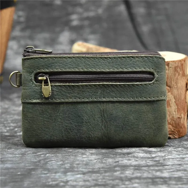 Mini Coin Purse Genuine Leather Real Cowhide Small Wallet with Key Ring