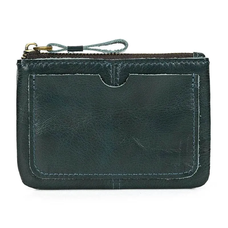 Mini Coin Purse Genuine Leather Real Cowhide Small Wallet with Key Ring