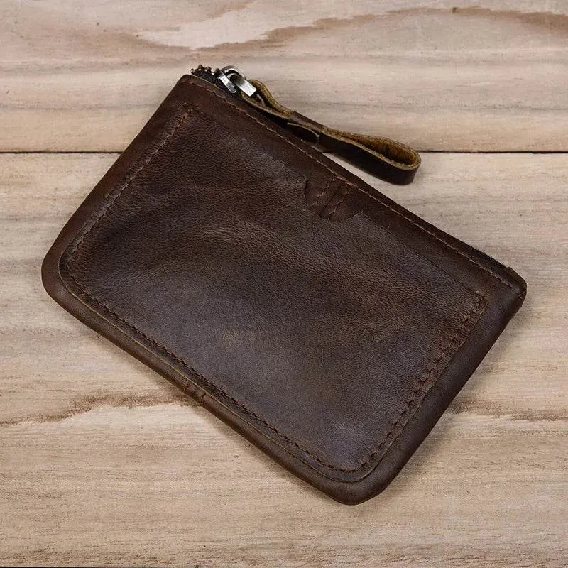 Mini Coin Purse Genuine Leather Real Cowhide Small Wallet with Key Ring